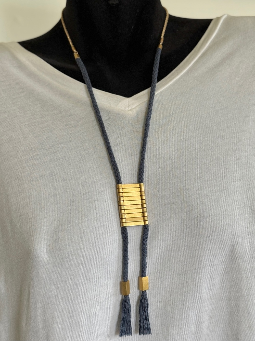 Madewell Gold & Navy Blue Rope Pendant Necklace - Women Jewelry